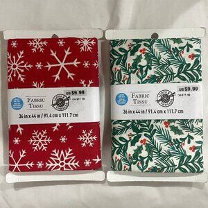 NWT 2 yard lot of Christmas Fabric Red w/ White Snowflakes & Cream w/ Hollyberry
